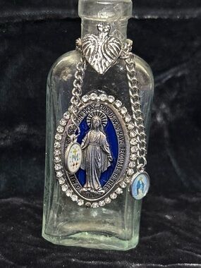 Up cycled bottle with Silver-Tone Blue Miraculous Medal ✝️